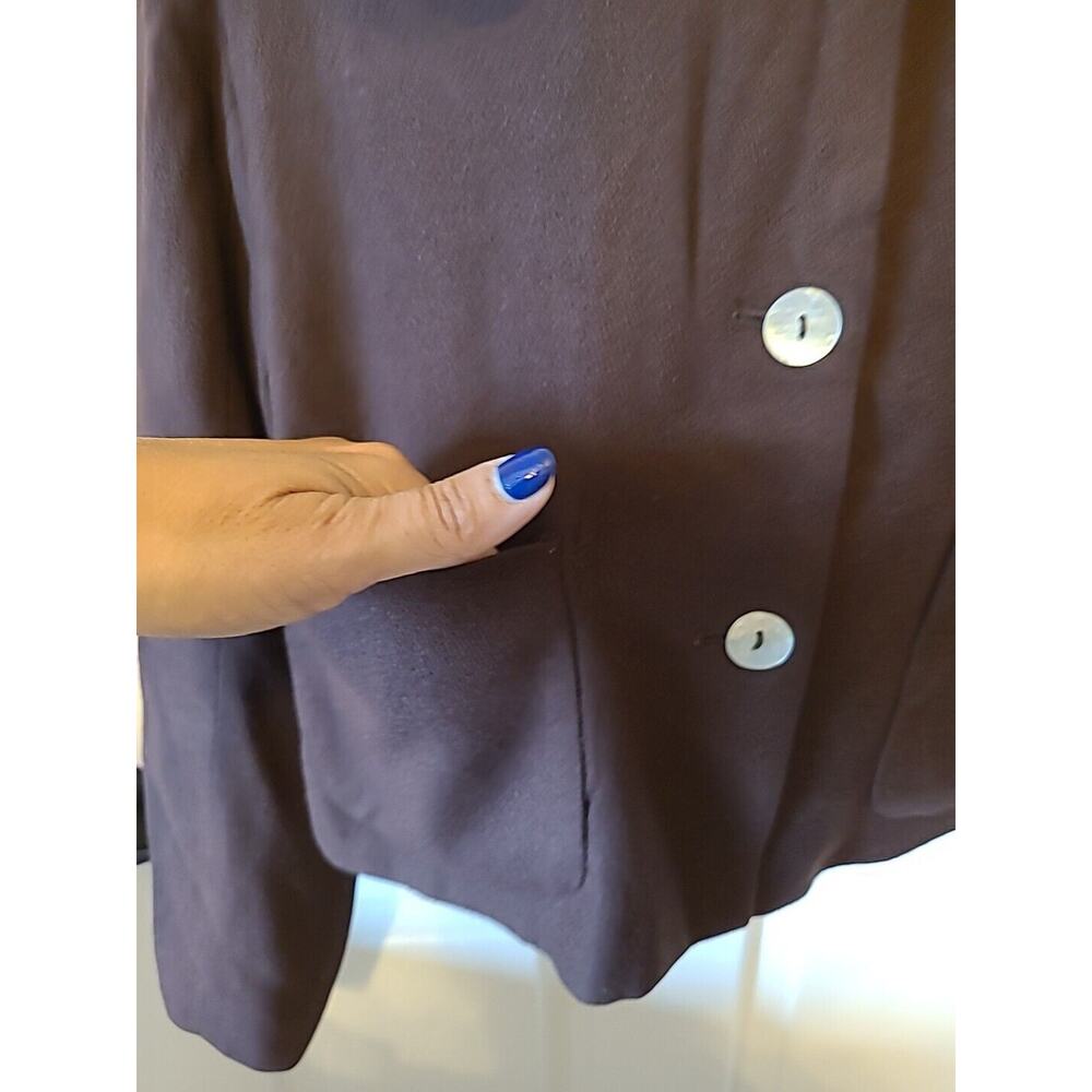 Wintersilks Blazer P14 Brown Pockets Flower Applique Wool Silk Vintage Y2K - Picture 3 of 12